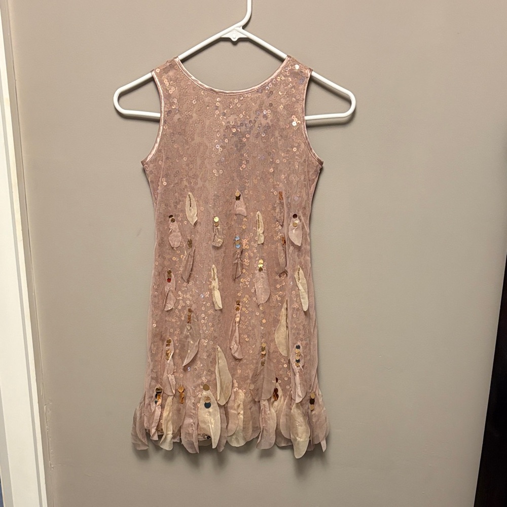 Biscotti Pink Sequin Dress with Leaf Details